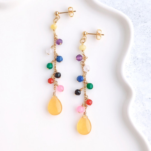 9色】天然石で彩るSnowManカラー ピアスorイヤリング ピアス（フック