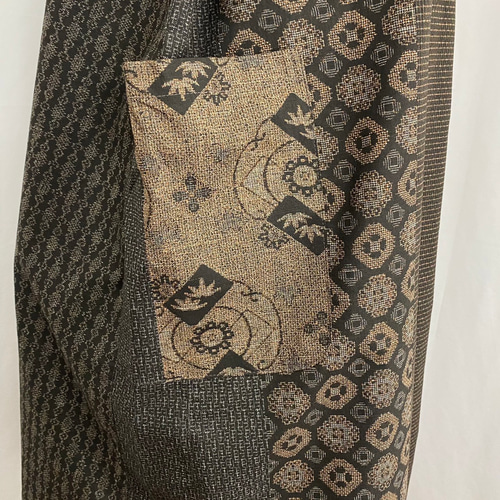 安曇野染絣】リブ割烹チュニック 茶 大島紬柄 綿100 天然素材