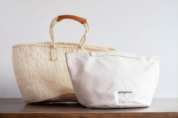 【帆布インナーバッグ付き】ケニア サイザルバッグ かごバッグ バスケット ナチュラル 編み込み 麻 ak-57si 3枚目の画像