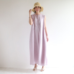 新款清涼無袖【人字紋】半亞麻長喇叭裙♡ 第3張的照片