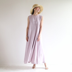 新款清涼無袖【人字紋】半亞麻長喇叭裙♡ 第2張的照片