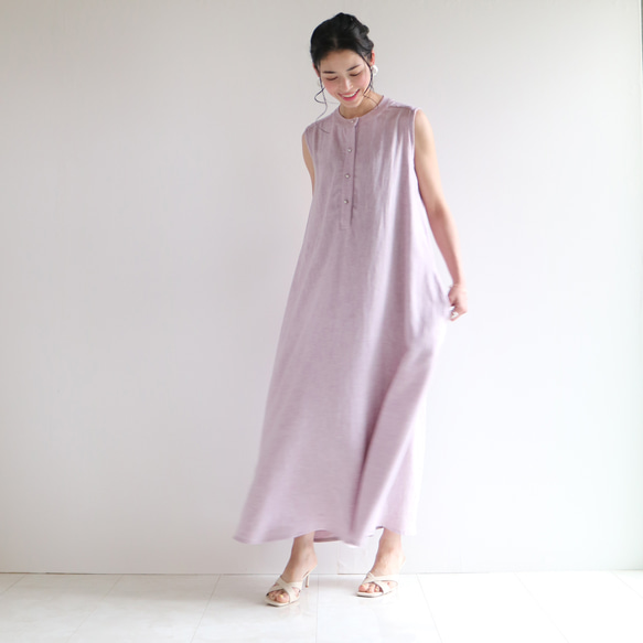 新款清涼無袖【人字紋】半亞麻長喇叭裙♡ 第7張的照片