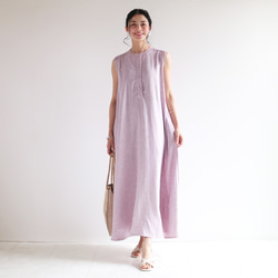 新款清涼無袖【人字紋】半亞麻長喇叭裙♡ 第5張的照片