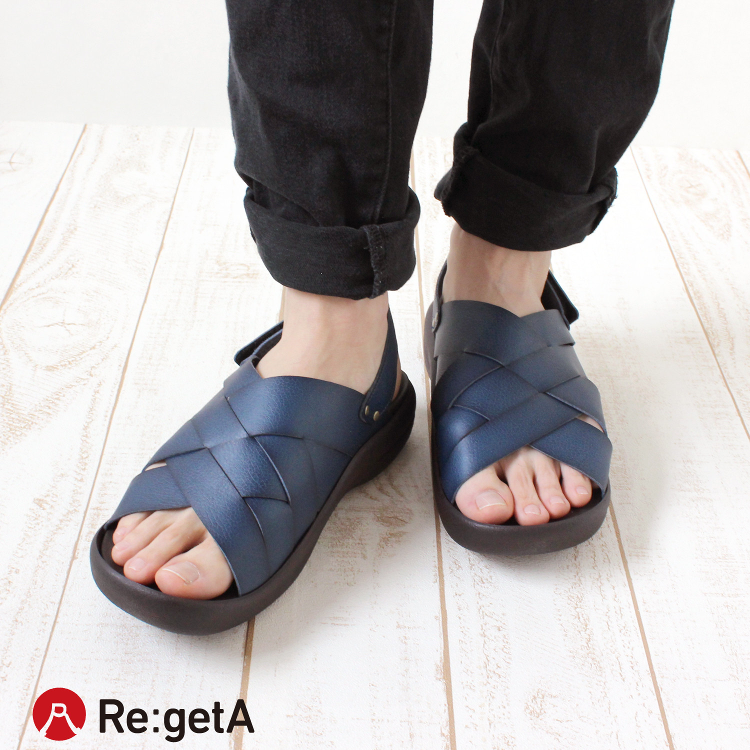 手染め編み込みベルトサンダル メンズ Re:getA -リゲッタ- R-234M