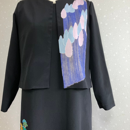 No.124留袖ドレスノースリーブワンピースとボレロ直線11号M〜L着物  