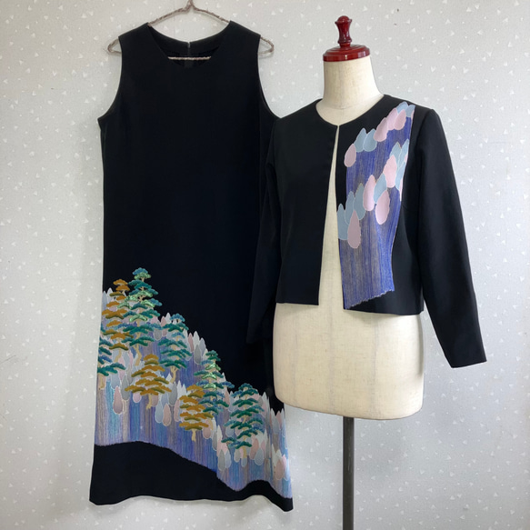 No.124留袖ドレスノースリーブワンピースとボレロ直線11号M〜L着物  