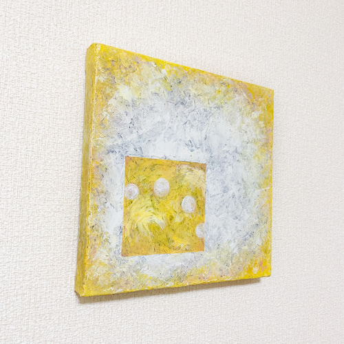 原画 油絵 サンライズ 日の出のアート 抽象画 S0 イエロー×ホワイト