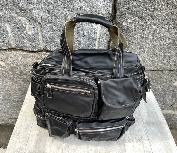 収納ポケット群レザーボストンバッグ BLACK バッグ・カバン 皮、革、レザー SKC1507078805(11550円)