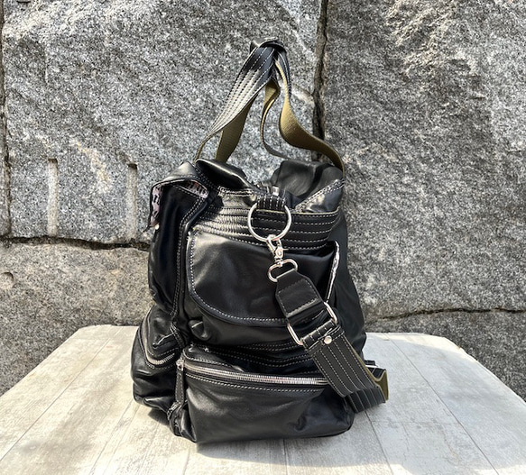 収納ポケット群レザーボストンバッグ BLACK バッグ・カバン 皮、革、レザー SKC1507078805(11550円)