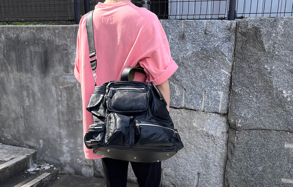 収納ポケット群レザーボストンバッグ BLACK バッグ・カバン 皮、革、レザー SKC1507078805(11550円)