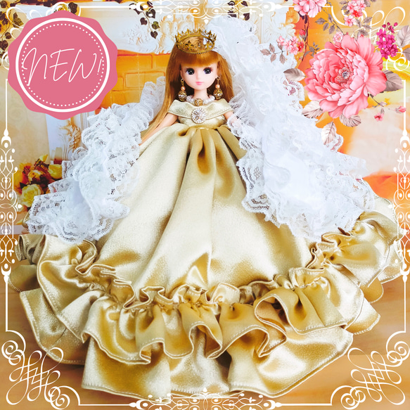 ビンテージドール 花柄ドレス 金髪 sold☆GW-Sale！ドール服 オーバー トレーン ドレス 着せ替え