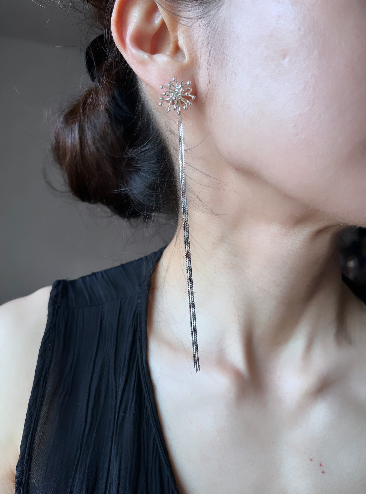 ボタニカルフリンジピアス -夜の魔法の森- シルバー925 Botanical Fringe Earrings