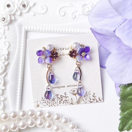 パープル系　ビジュー　ピアス　ハンドメイド　イヤリング変更可 パープル系 ビジュー ピアス ハンドメイド イヤリング変更可 - メルカリ