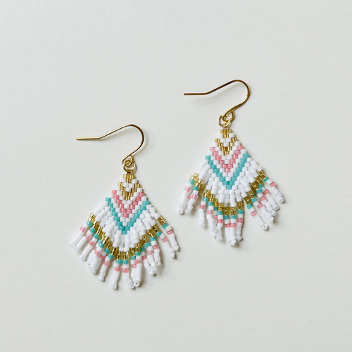 デリカビーズ フリンジ ピアス/イヤリング/ターコイズブルー/ピンク