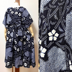 有松絞り 着物スリーブ フリーワンピース 着物リメイク ワンピース