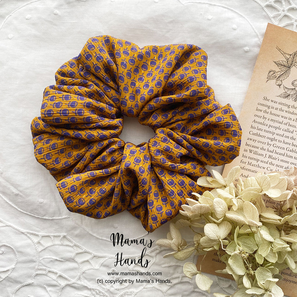 シュシュ ヘアゴム イエローブラウンブラック