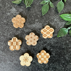 和柄の竹製マグネット/ブローチ/帯留 梅の花 レーザー彫刻 マグネット
