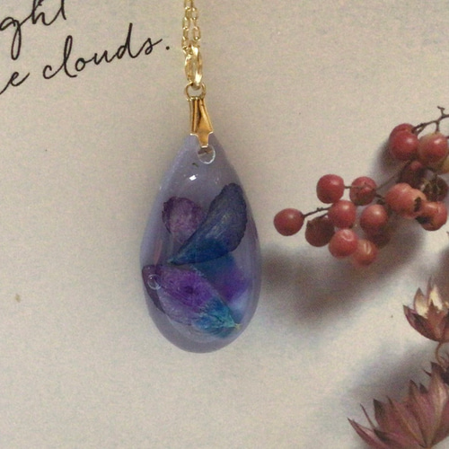 レジン 紫陽花ドライフラワー入り ネックレス 紫 ネックレス