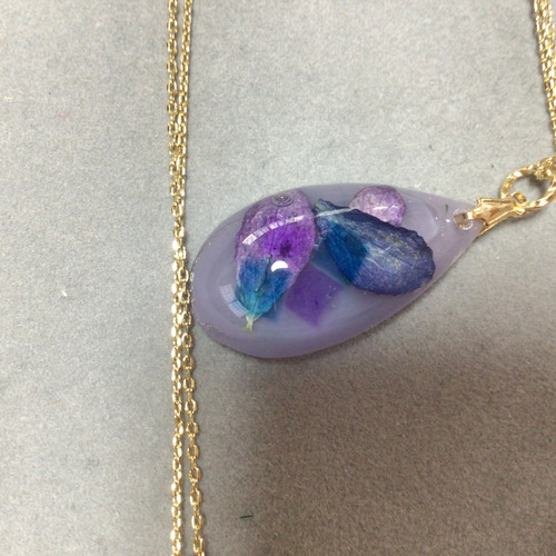 レジン 紫陽花ドライフラワー入り ネックレス 紫 ネックレス