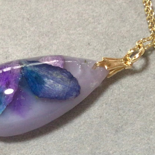 レジン 紫陽花ドライフラワー入り ネックレス 紫 ネックレス
