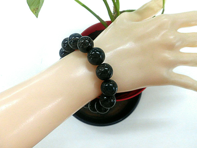 天然石 カイヤナイト14.0mm～14.8mm玉ブレスレット 内周19.2cm       240101477