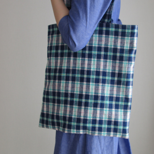 haag トートバッグ　チェック柄　エコバッグ 青 haag トートバッグ チェック柄 エコバッグ 青 新品未使用 haag