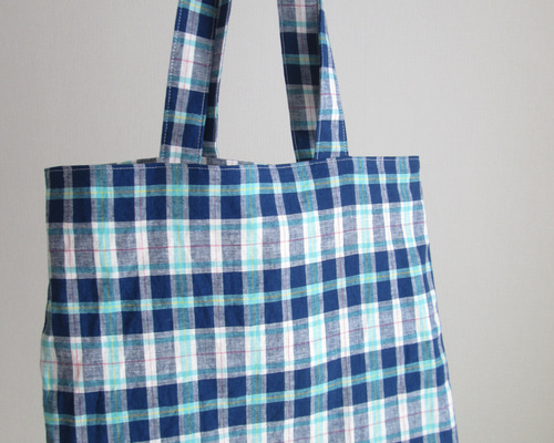 haag トートバッグ　チェック柄　エコバッグ 青 haag トートバッグ チェック柄 エコバッグ 青 新品未使用 haag