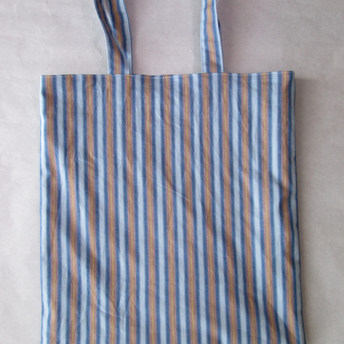 マチなし トートバッグ 裏地つき ストライプ柄 ブルー×ブラウン トート