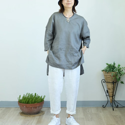 スクエアフォルムのリネンブラウス：グレー 6枚目の画像