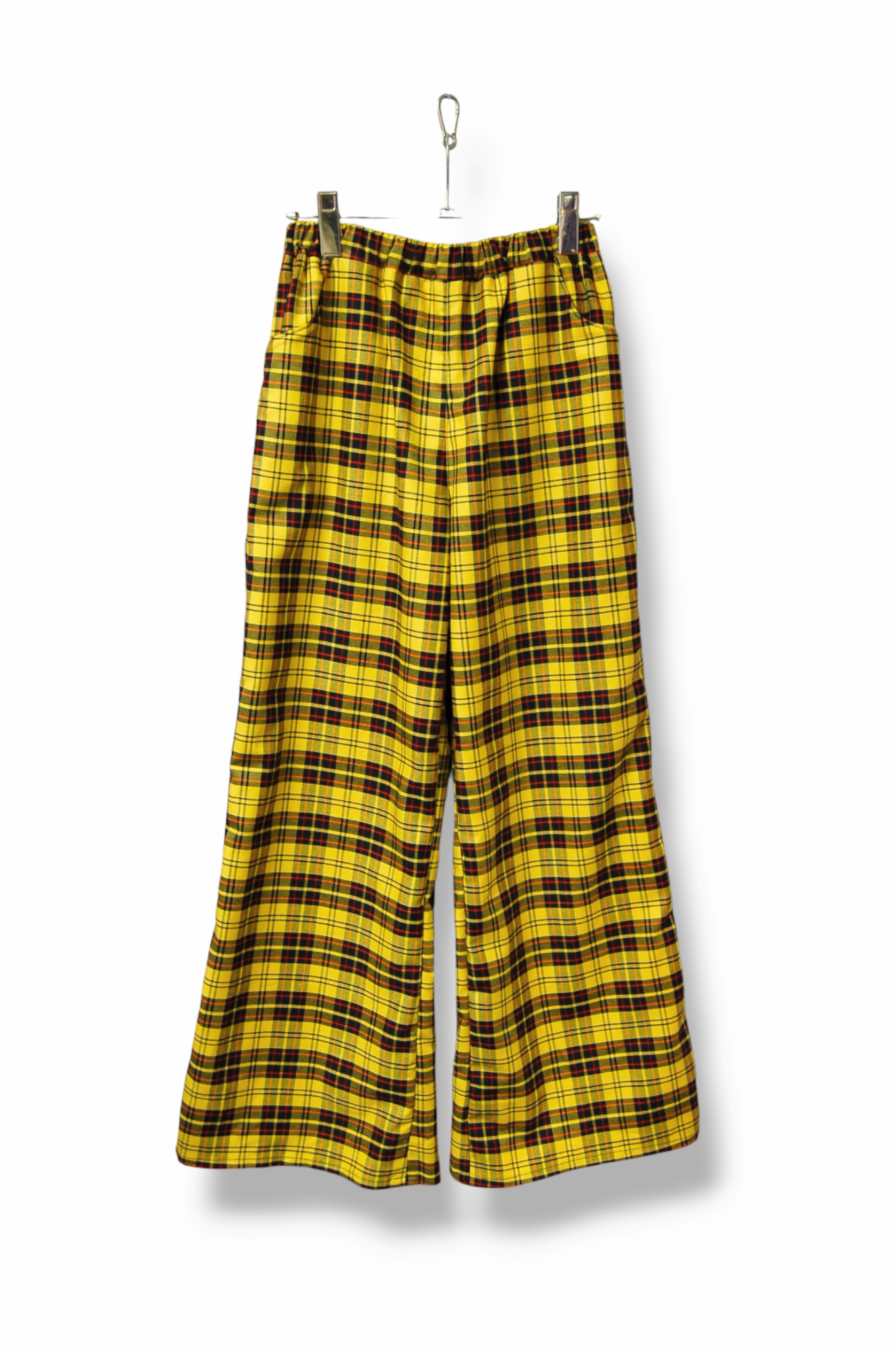 タータンチェック　コットン　ワイドパンツ:イエロー