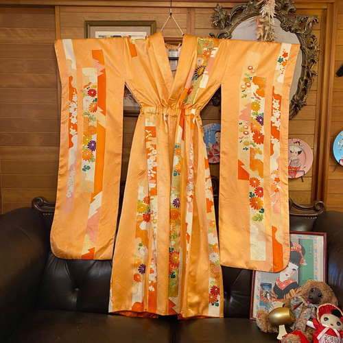 和洋折衷 レトロ 古着 振袖 着物 和 モダン ハンドメイド リメイク