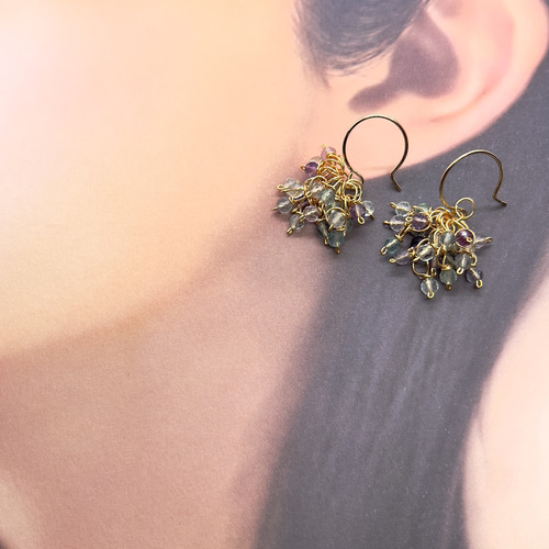 14kgf フローライトの紫陽花ピアス ピアス（フック・チェーン 