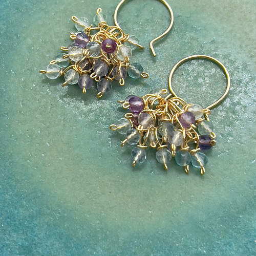 14kgf フローライトの紫陽花ピアス ピアス（フック・チェーン 