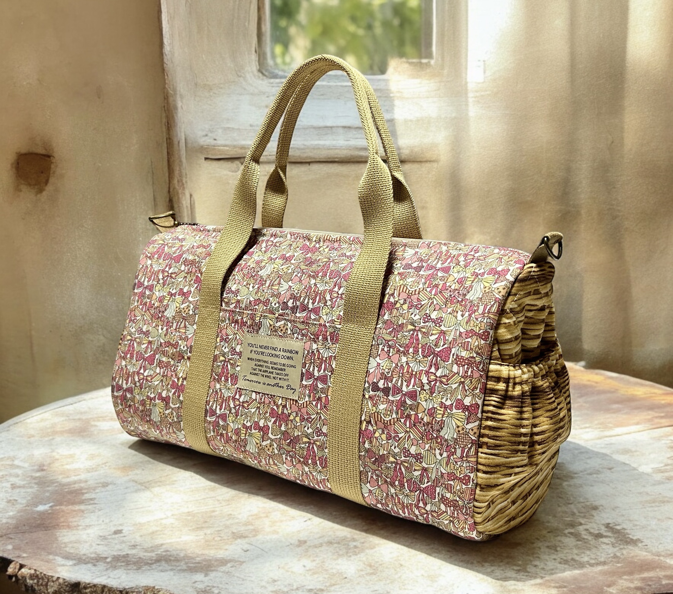 リバティ＜Jenny's Ribbons＞ジェニーズリボンズ帆布＆バスケットキルト★2wayボストンバッグ★ピンク 4,745円