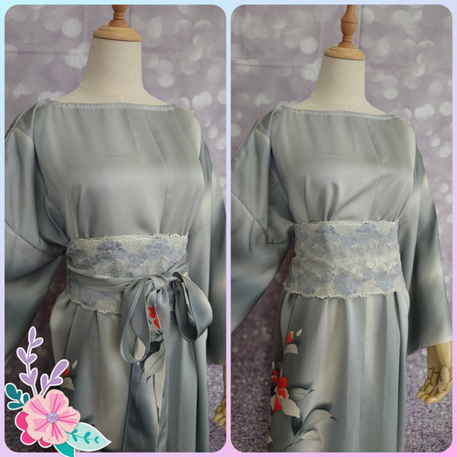 d27 4Lサイズ 着物ドレス＆サッシュベルト 着物リメイク マキシ丈