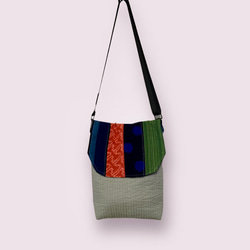 パッチワークバック　ハンドメード　久留米かすり使用　完全手縫い 久留米絣のパッチワーク手提げバッグ トートバッグ かすりあそび