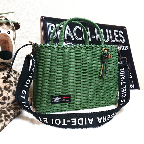 クラフトバンド＊かごバッグM/オリーブグリーン かごバッグ