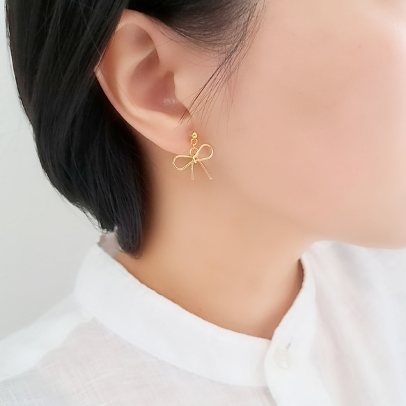 さりげなくかわいい*】痛くないイヤリング/ピアス リボン ゴールド 