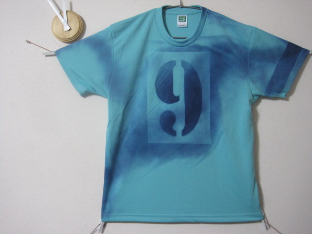 1点　 墨煙 ゼッケン【9】染み込み風　ミント　　メッシュ／速乾／スポーツ／涼／チーム