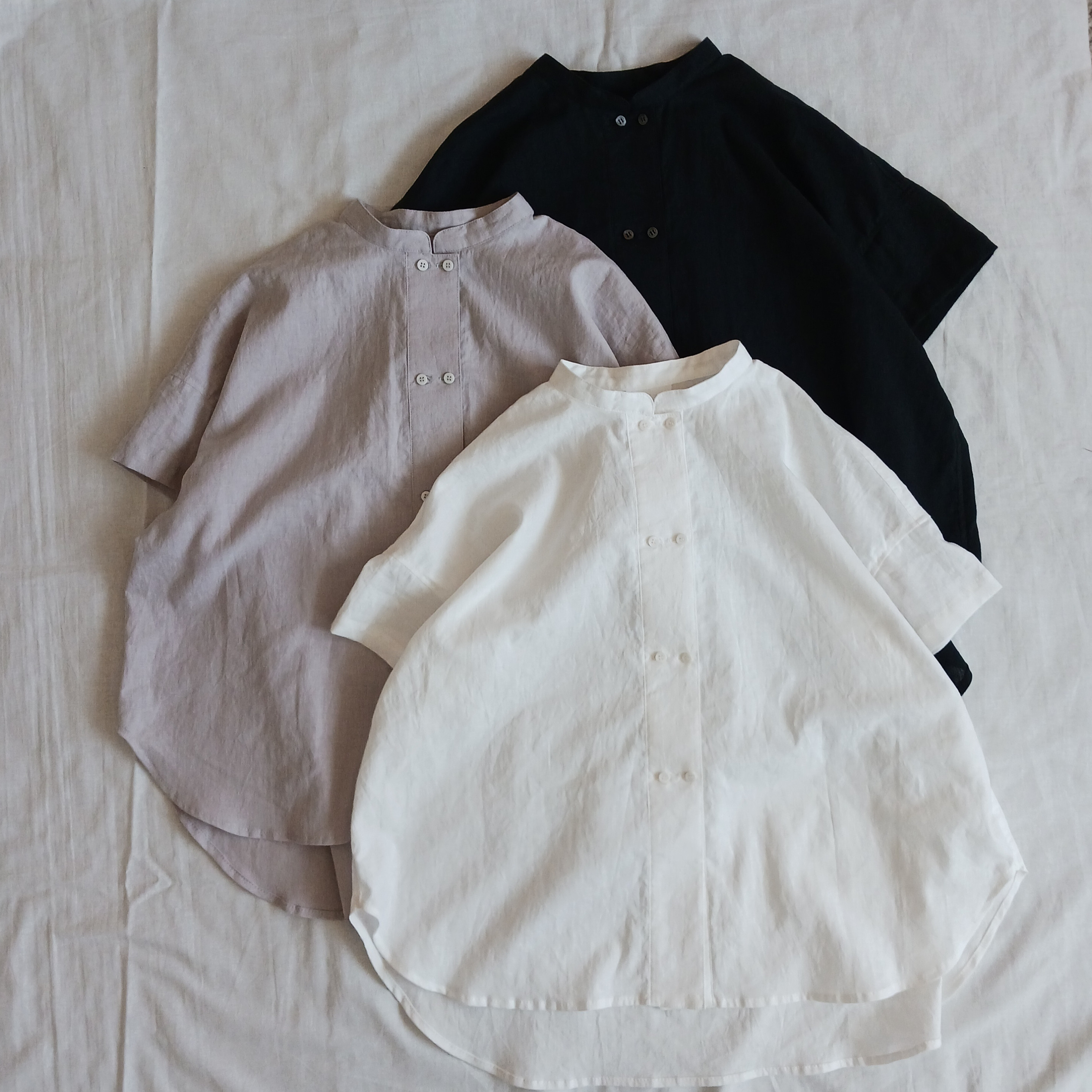 【women's S.M.L】  ハーフリネンのコックシャツ　半袖