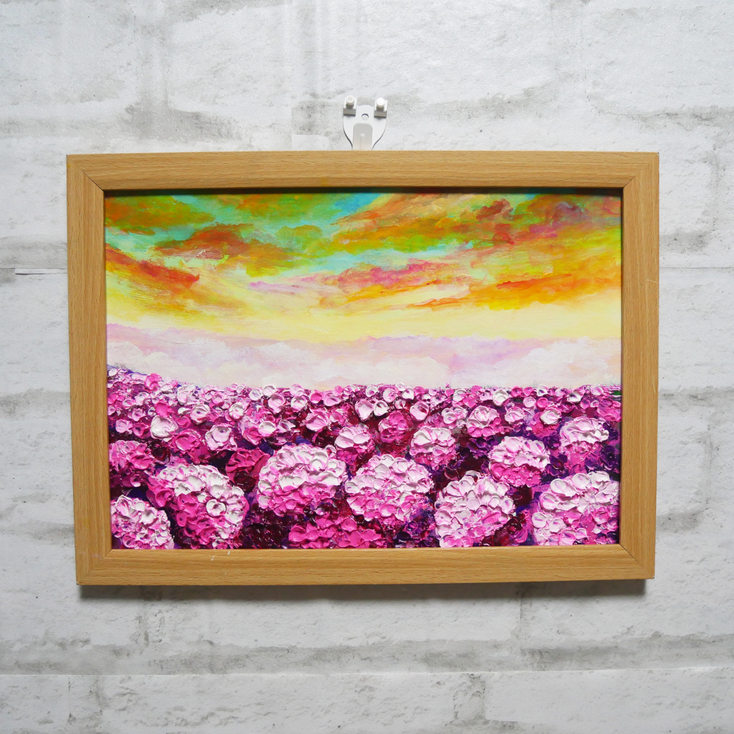 油絵 油彩 油彩画 絵 絵画【天空の夕日と紫陽花】 油絵 油彩 油彩画 絵 絵画【天空の夕日と紫陽花】 アクリル絵具