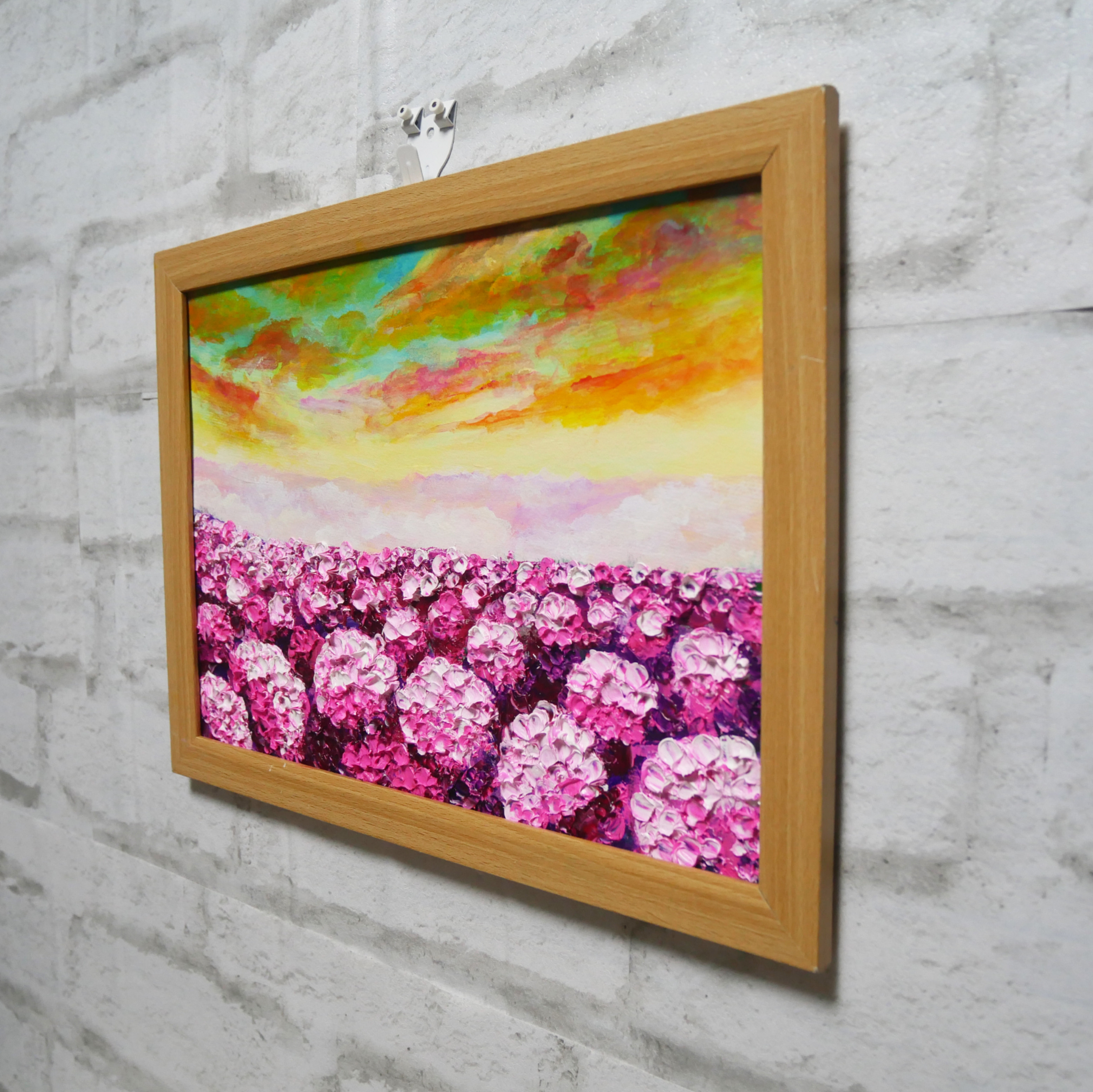 油絵 油彩 油彩画 絵 絵画【天空の夕日と紫陽花】 油絵 油彩 油彩画 絵 絵画【天空の夕日と紫陽花】 アクリル絵具