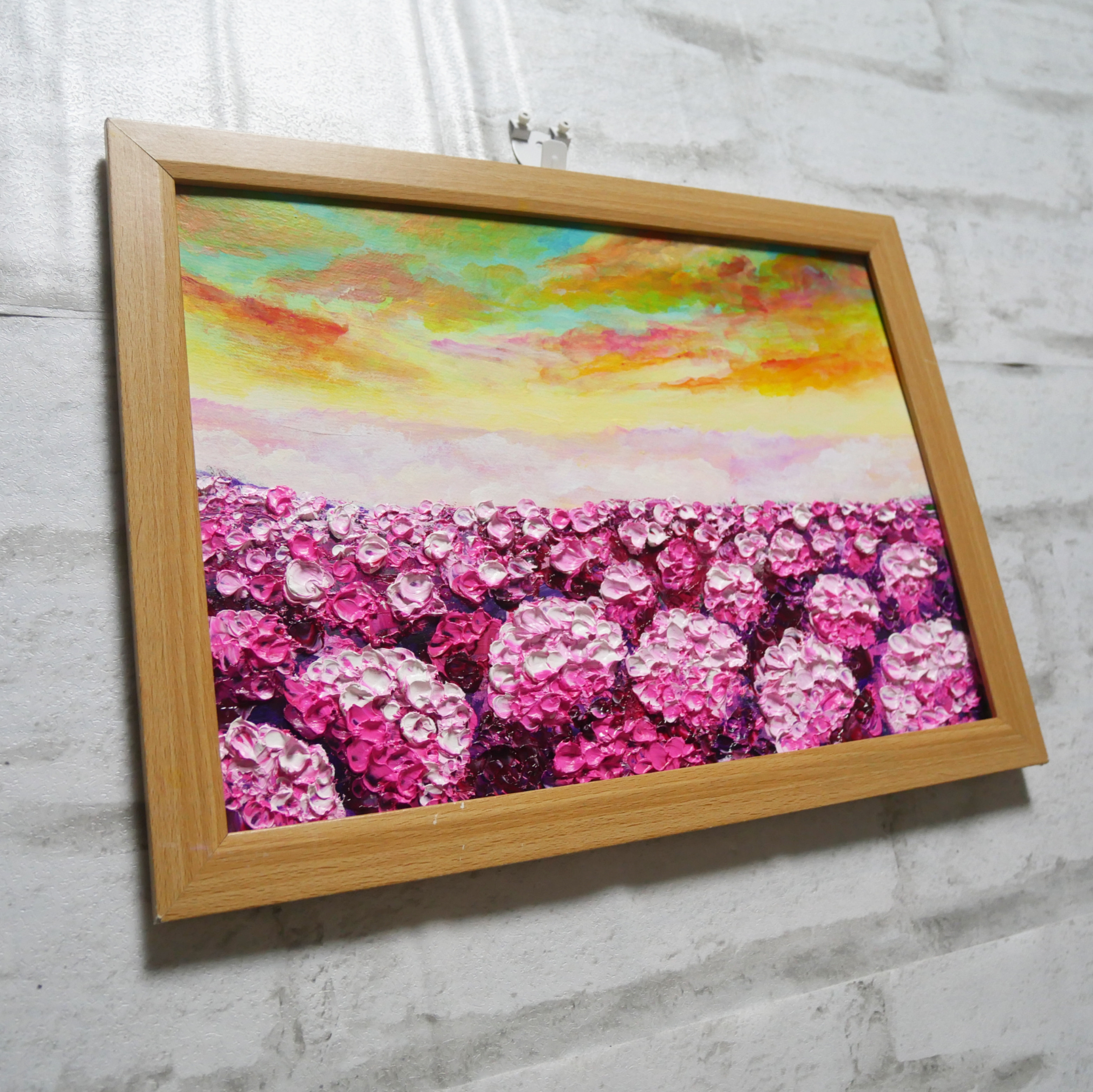 油絵 油彩 油彩画 絵 絵画【天空の夕日と紫陽花】 油絵 油彩 油彩画 絵 絵画【天空の夕日と紫陽花】