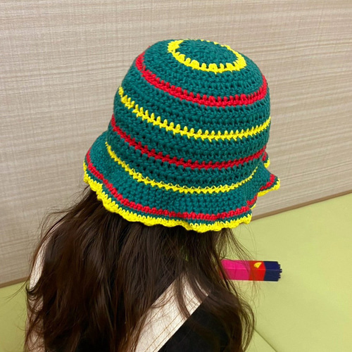 ハンドメイド☺︎春夏コットン毛糸☺︎モチーフハット☺︎クロシェバケット夏ハットフェス クロシェハット】かぎ針編みのクロシェ バケットハット ベージュ