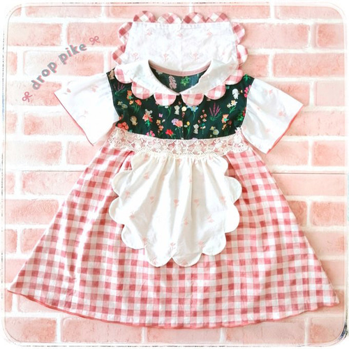 38、 ギンガムワンピ130㎝♡ラベンダー♡おすわりワンピ♡ 出逢い 