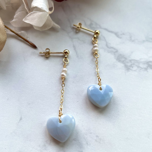 天然石ブルーパープルオーシャンジャスパーのピアス14kgf 天然石ブルー