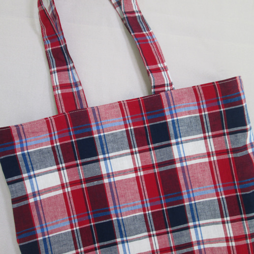 マチなし トートバッグ 裏地つき チェック柄 赤 トートバッグ yuhi