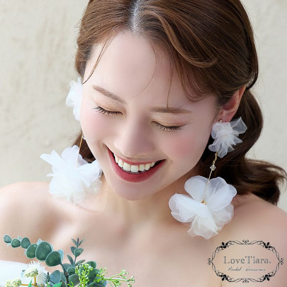 フルールオーガンジーイヤリング/ピアスBE-04|結婚式 ウエディング 
