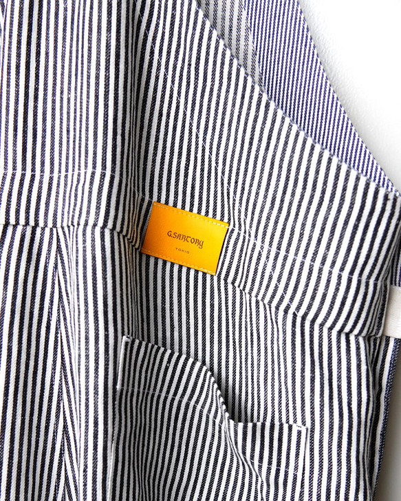 麻100%ヒッコリー・ボリュームオーバーオール【gri:n ai】 Mサイズ