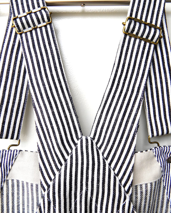 麻100%ヒッコリー・ボリュームオーバーオール【gri:n ai】 Mサイズ